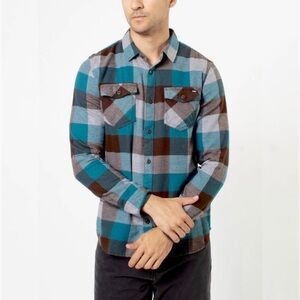 VANS Shirt Men M Slim Fit Turquoise Plaid Box Flannel Button Up Cotton Casual